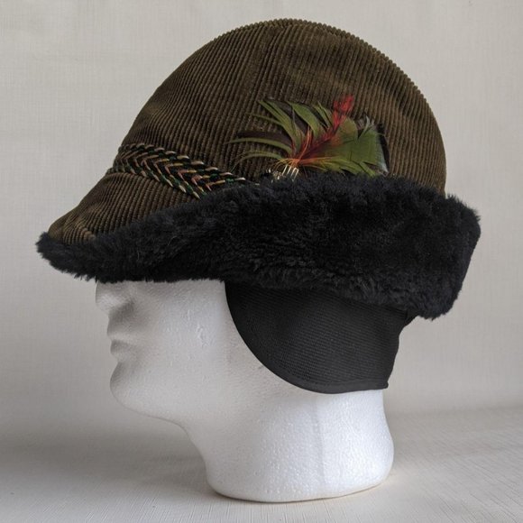 Corduroy & Faux Fur Winter Hat/Cap Head Hugger - Picture 4 of 11